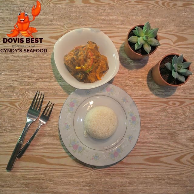 Spicy Canda (Cow Skin) in Tomato Sauce with White Rice, Boiled Plantain or White Yams.